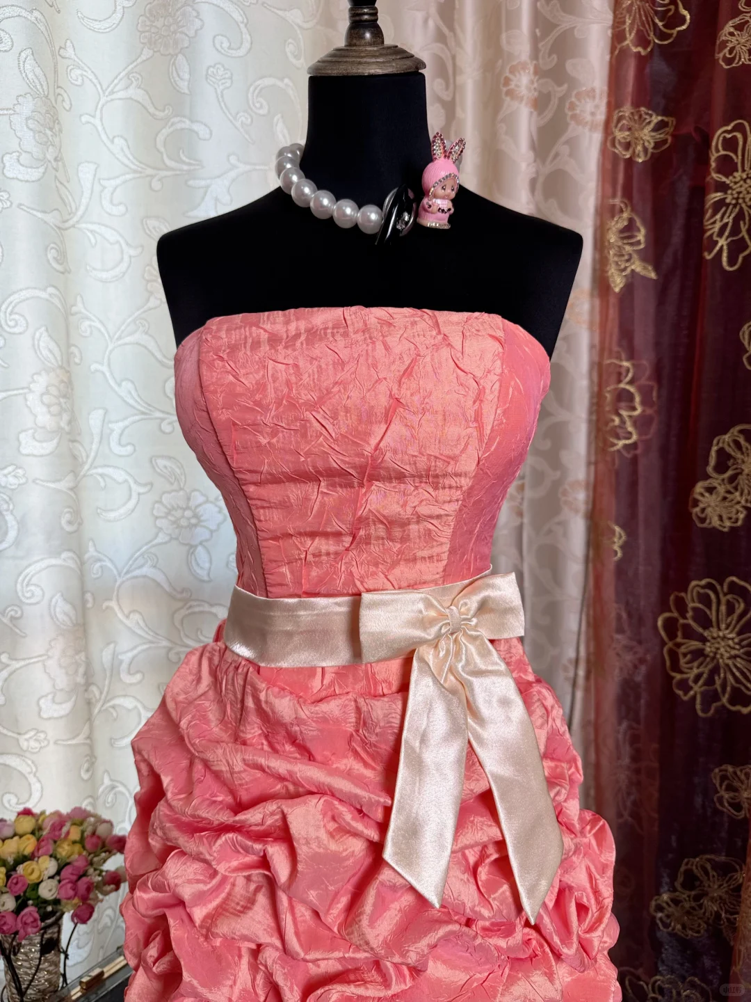 Vintage Strapless Peach Pink Satin Pleated Short Homecoming Dress 20th Birthday Outfits SP84