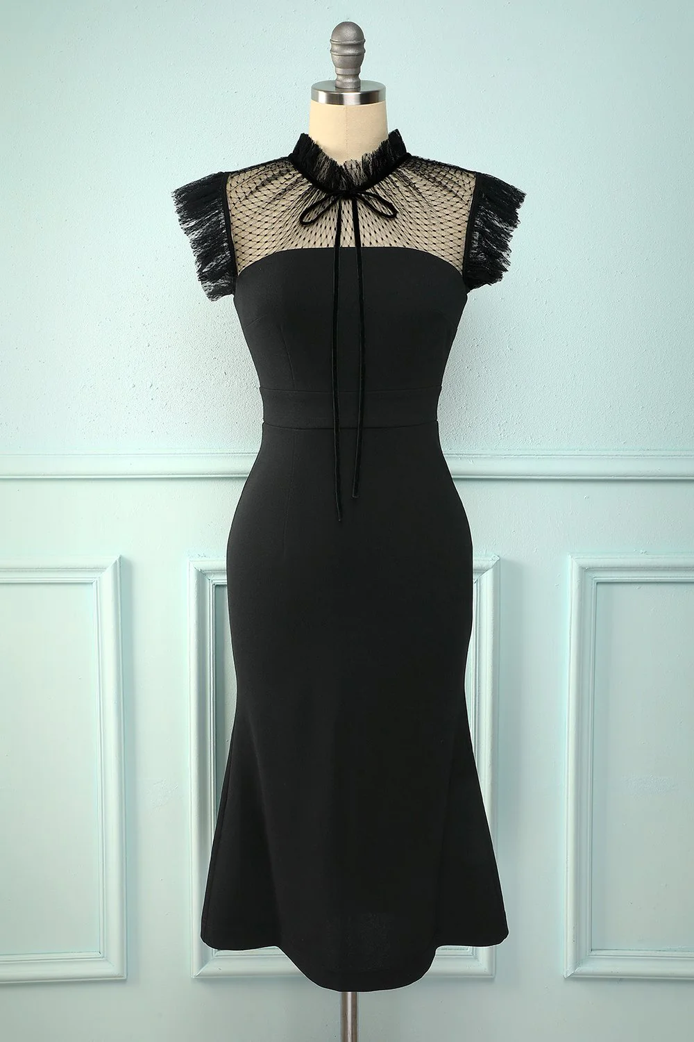 Black Mermaid High Neck Bodycon Dress,Short Evening Dress Y5066