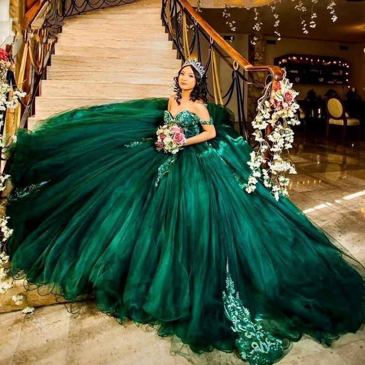 Dark Green Quinceanera Dress Sweet 16 Dress Sequined Beaded Dress