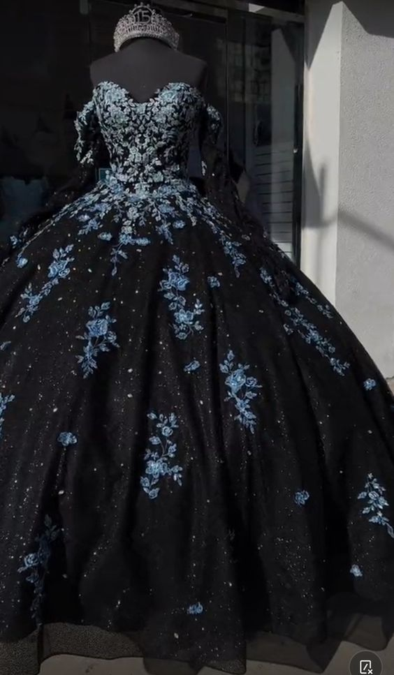 Blue and best sale black ball gown