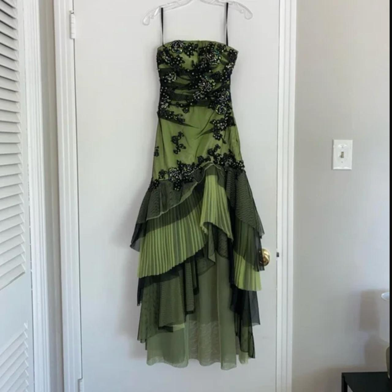 Vintage Strapless Green Tulle Sequin Appliques Long Birthday Party Dress Formal Prom Dress Y9717