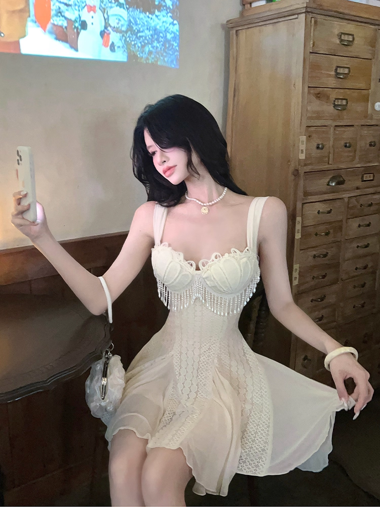 Elegant White Chiffon Beaded Tassel A Line Short Homecoming Dress Birthday Outfits SP121