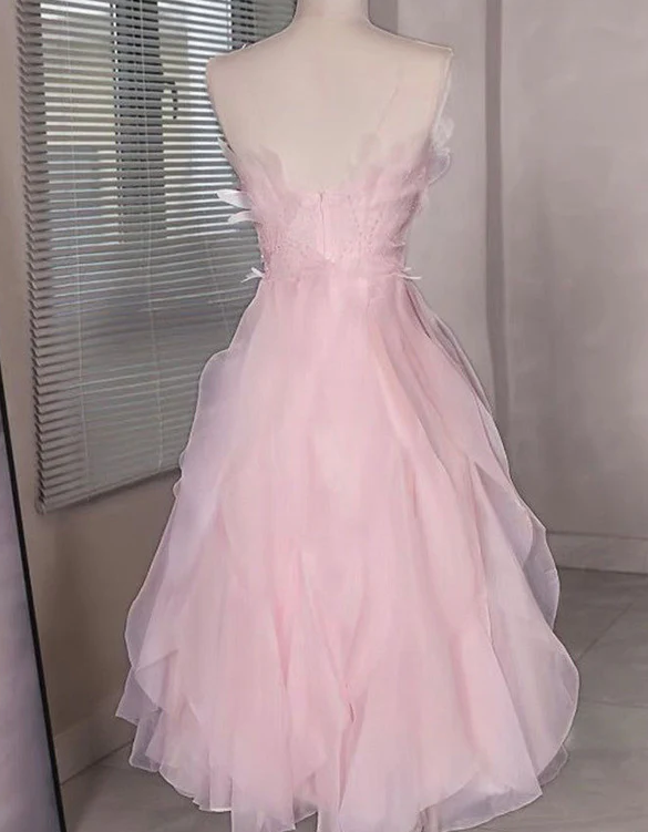 Elegant Pink Strapless A-Line Homecoming Dress Birthday Outfits Y8826