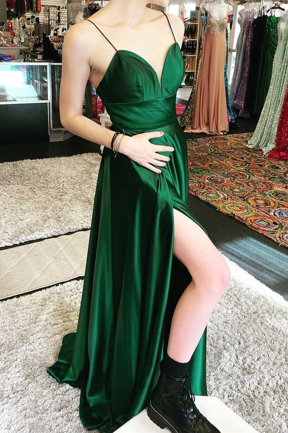 Green V-Neck Empire Waist A-Line Prom Dress with Slit Y5637 Simplepromdress Green V-Neck Empire Waist A-Line Prom Dress with Slit Y5637 Simplepromdress
