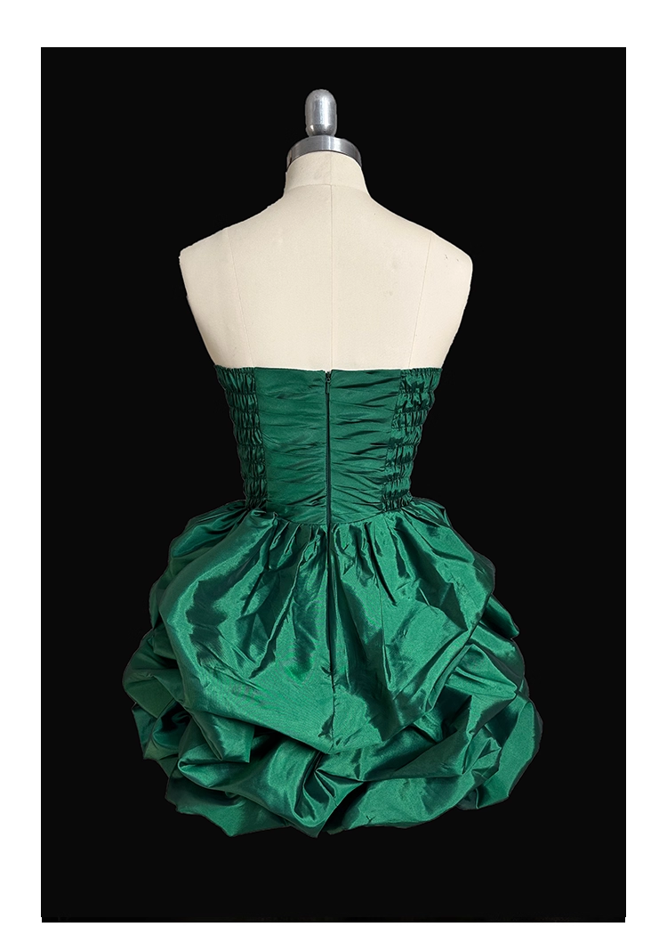 Vintage Green Strapless Satin Pleated Short Cocktail Dress Formal Graduation Homecoming Dress Y9564