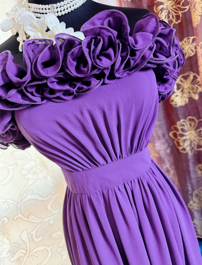 Classy Purple Ruffles Strapless Chiffon Long Prom Dress Evening Gown SP1895