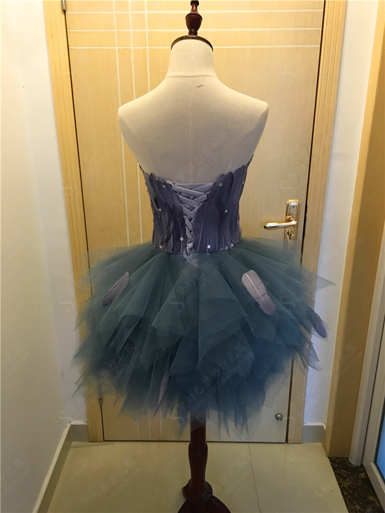 Vintage Strapless Blue Tulle Feathers A Line Short 20th Birthday Outfits Formal Homecoming Dress Y9561