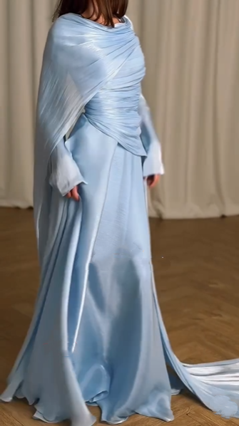 Elegant Blue Tulle Pleated Mermaid Long Party Dress Prom Gown Formal W –  Simplepromdress