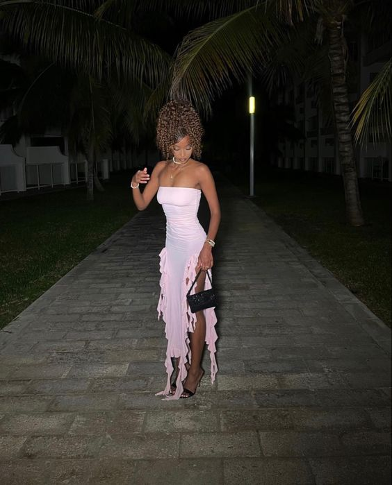 Pink Strapless Ruffle Evening Dress Women Sexy Bodycon Fringe Elegant Simplepromdress Pink Strapless Ruffle Evening Dress Women Sexy Bodycon Fringe Elegant Simplepromdress