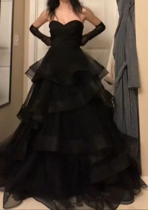Black Layered Tulle Ruffle Prom Dresses for Women Y1135