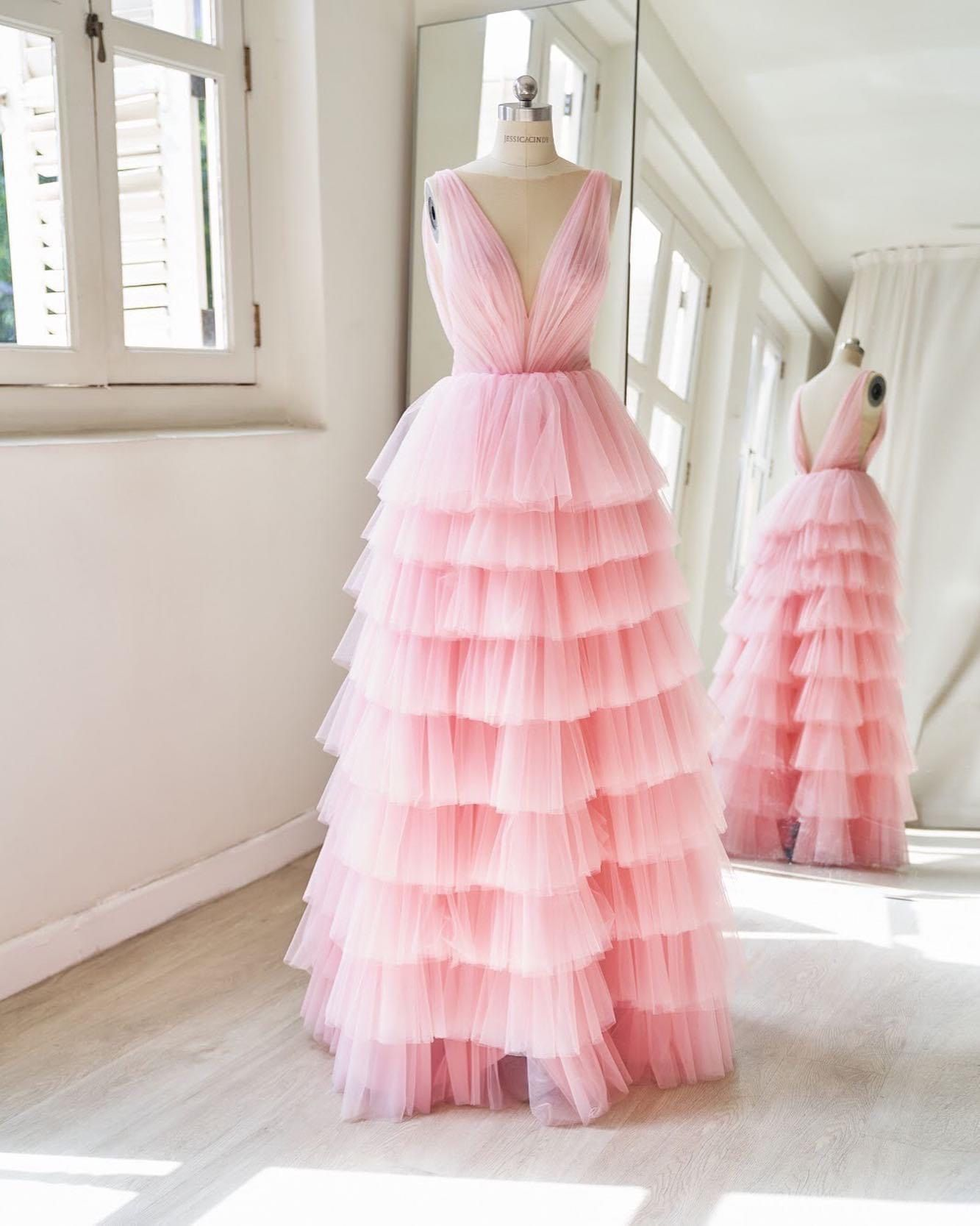 A Line Pink Layered Tulle Long Prom Dresses Y3069 Simplepromdress A Line Pink Layered Tulle Long Prom Dresses Y3069 Simplepromdress