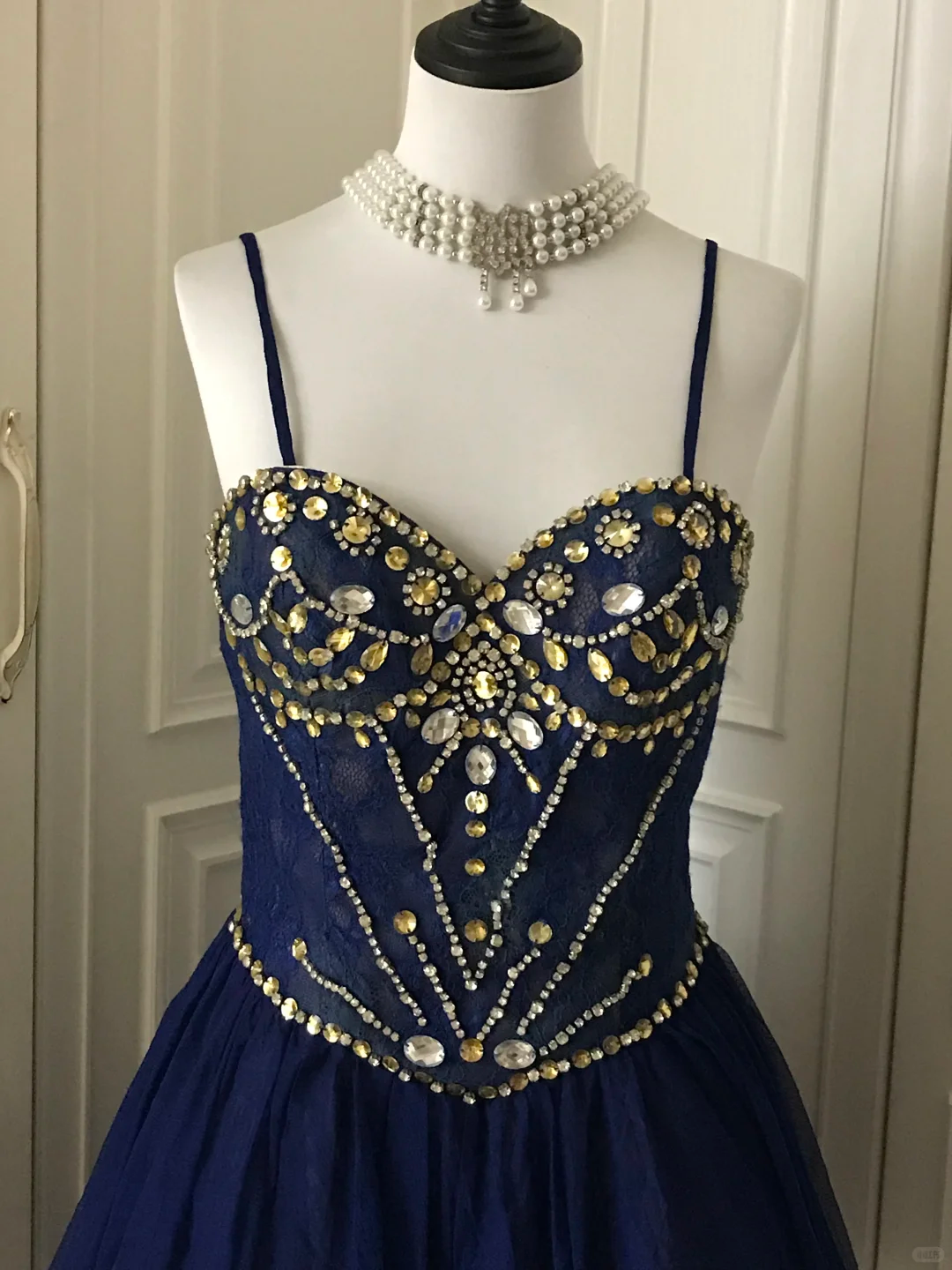 Vintage Spaghetti Straps Lace Beaded Cocktail Dress Navy Blue Homecoming Dress Birthday Outfits Y9056