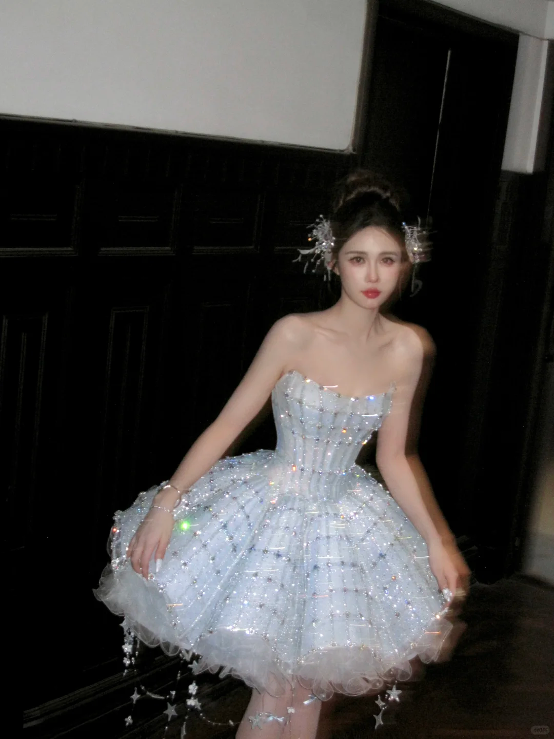 Glitter Blue Strapless Tulle Sequin Beaded A Line Princess Birthday Outfits Short 8th Homecoming Dress Y9210
