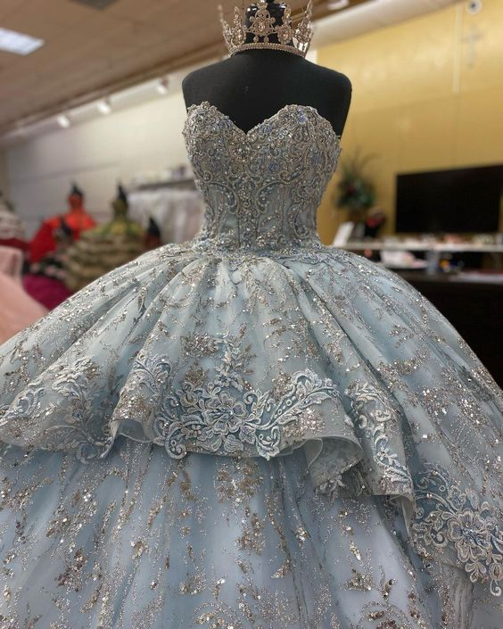 Handmade Smoke Blue Flowers Quinceanera Dress Sleeveless Appliques Bal Simplepromdress Handmade Smoke Blue Flowers Quinceanera Dress Sleeveless Appliques Bal Simplepromdress