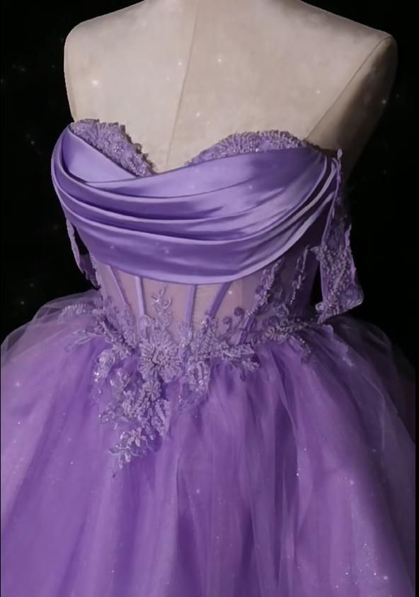 Lavender Tulle Lace Appliques Off The Shoulder A Line Birthday Outfits Pretty Homecoming Dress Y9343