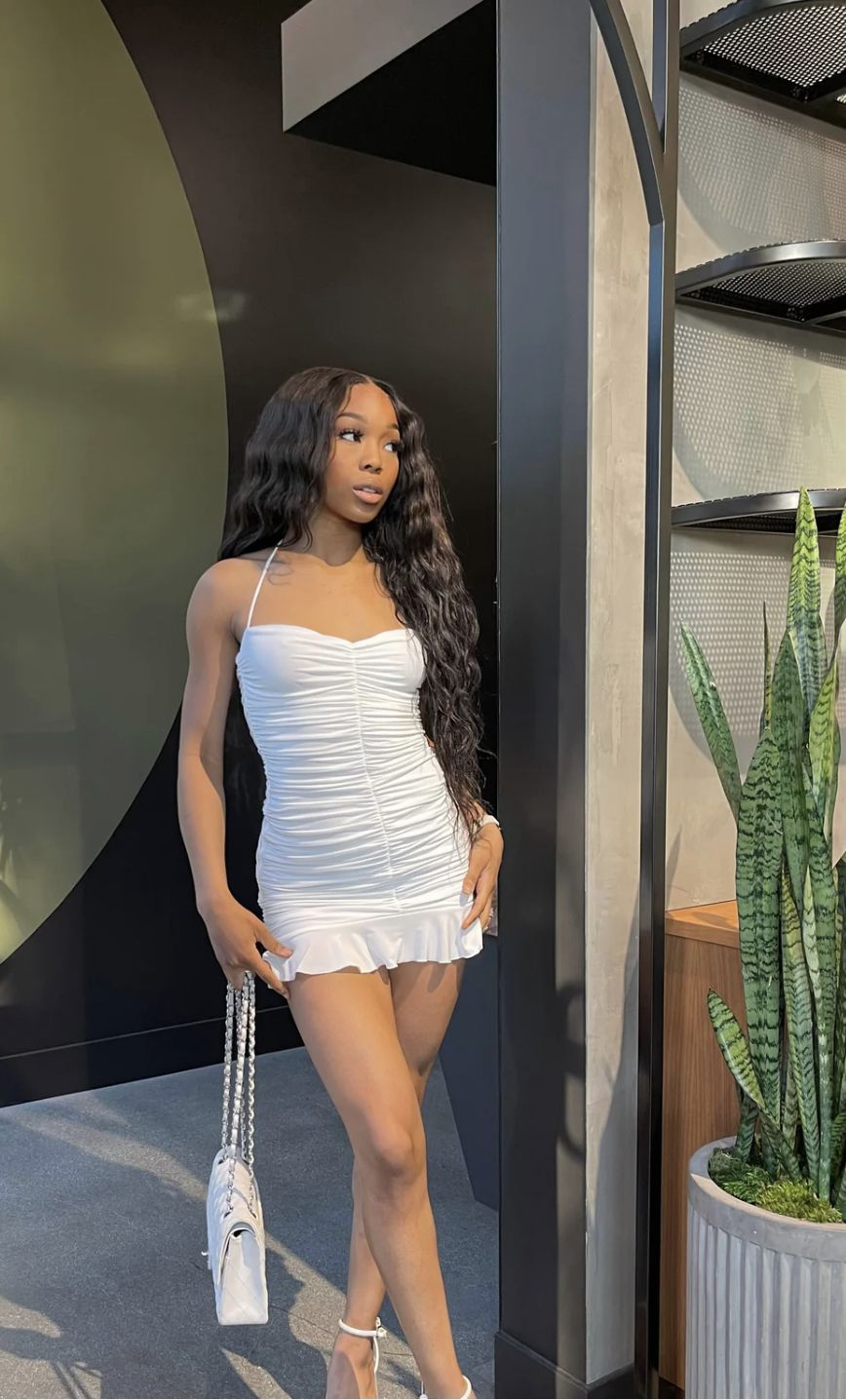 White Bodycon Dress With Ruched White Mini Homecoming Dress Y2443