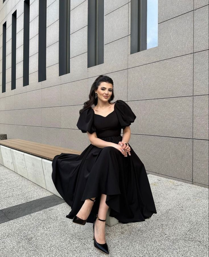 vintage black dresses Vintage Black A-line Prom Dress with Puffy Sleeves Y4783 – Simplepromdress