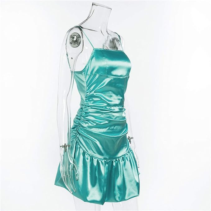 New mint green tight skirt sexy pleated skirt high waist pleated satin dress,short homecoming dress Y1903