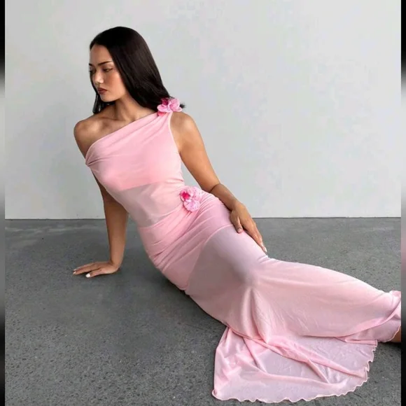 Sexy Chiffon Off The Shoulder Prom Dress,Pink Mermaid Evening Dress Y8732
