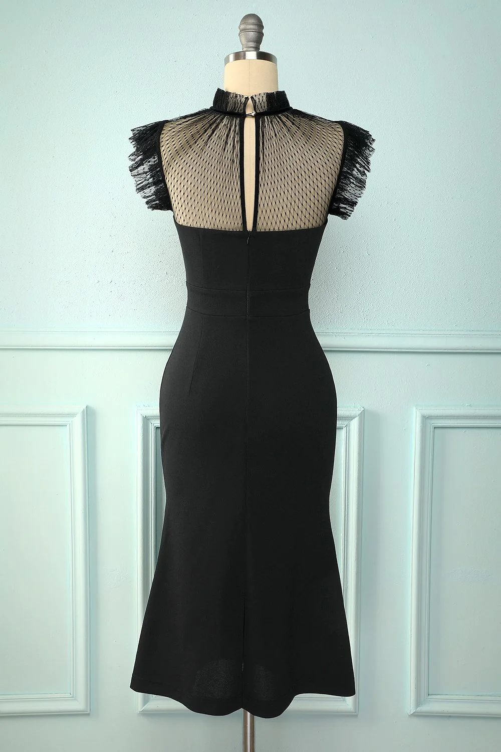 Black Mermaid High Neck Bodycon Dress,Short Evening Dress Y5066