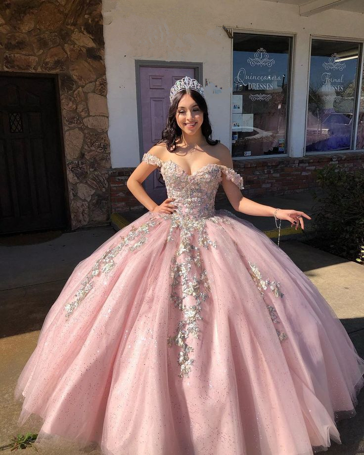 Off The Shoulder Pink Ball Gown,Pink Princess Dress,Pink Sweet 16 Dres –  Simplepromdress