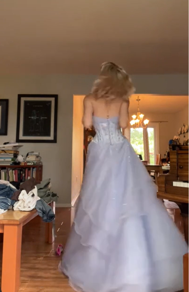 Sweet Strapless Lilac Tulle Sequin Ball Gown Formal Quinceanera Dress SP652