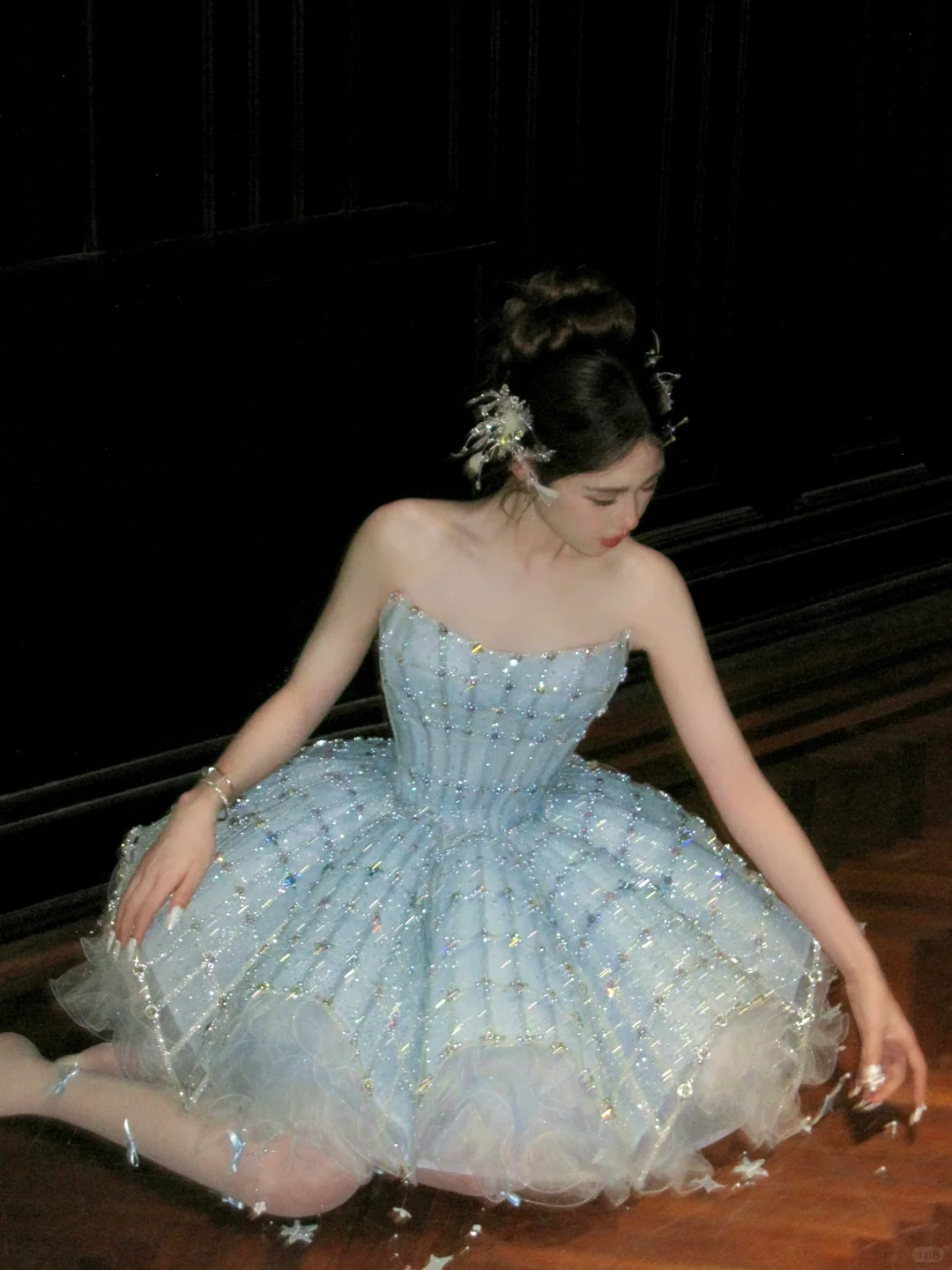 Glitter Blue Strapless Tulle Sequin Beaded A Line Princess Birthday Outfits Short 8th Homecoming Dress Y9210