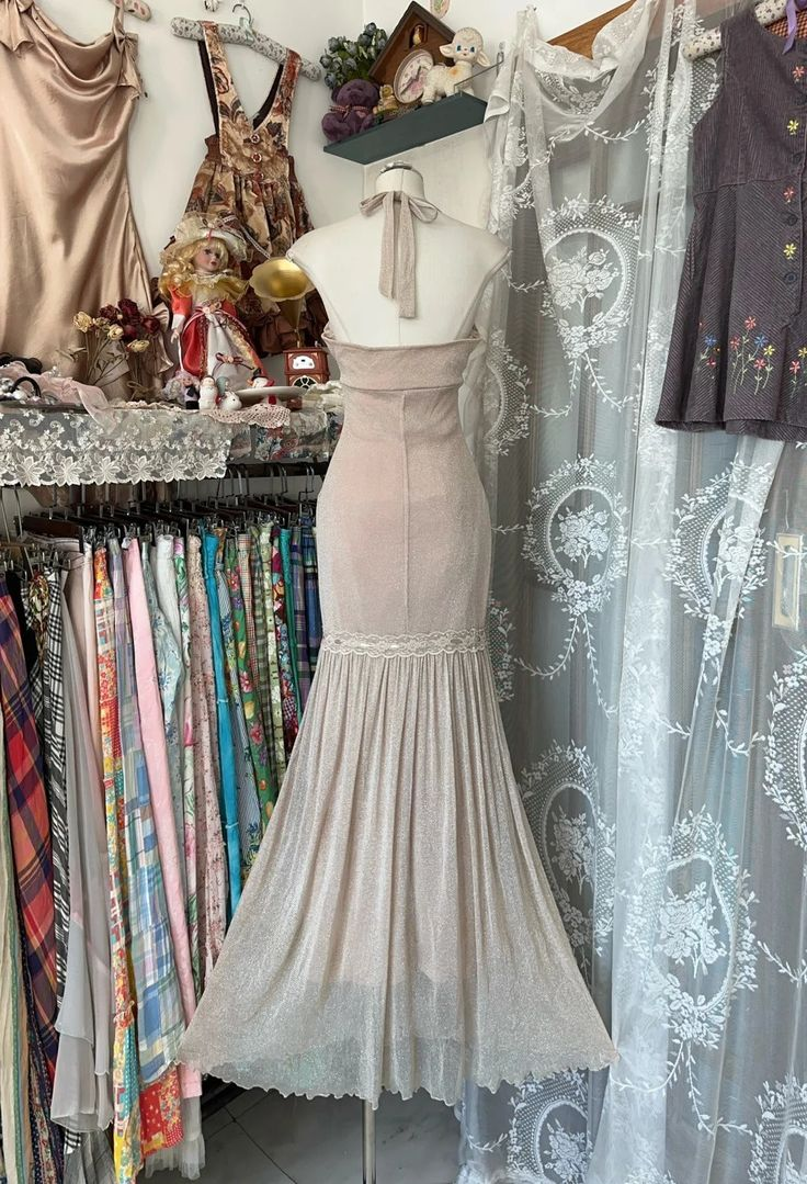 Vintage Champagne Mermaid Chiffon Evening Dress Party Gown Y8787
