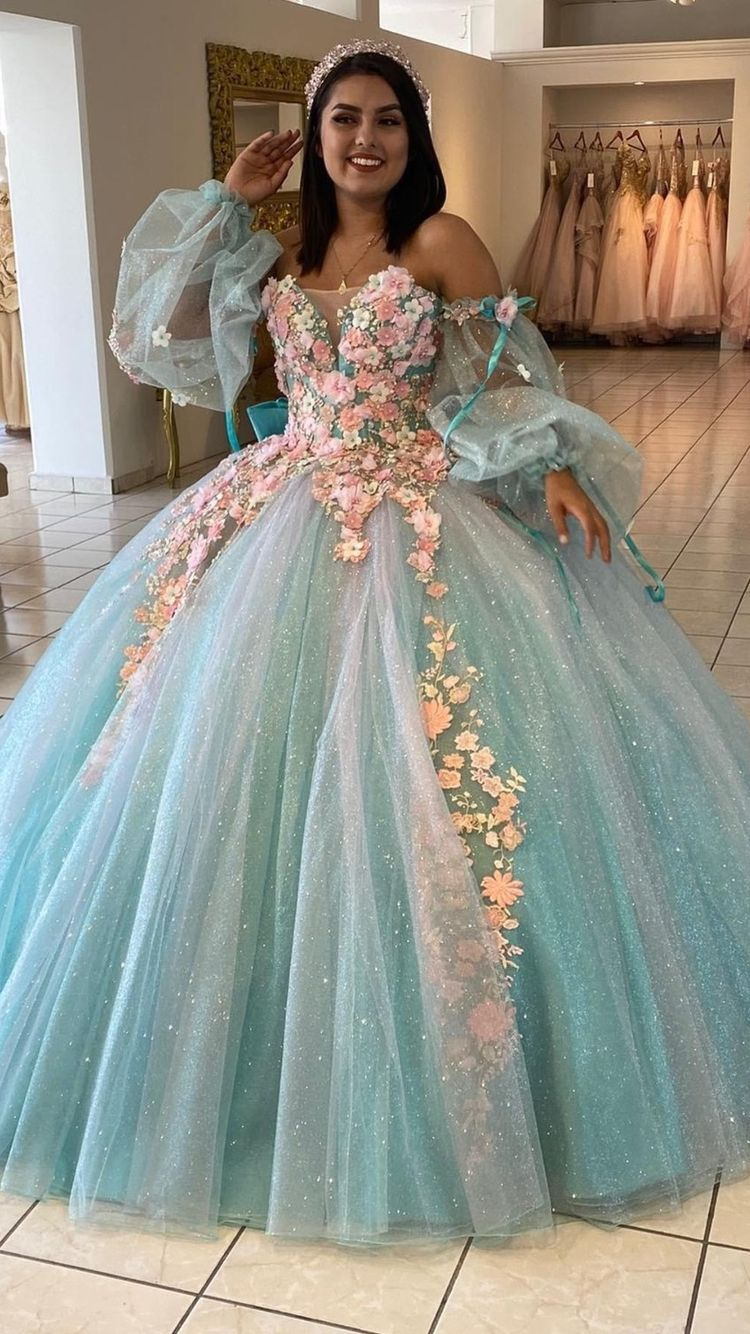 Ice Blue Quinceanera Dress with 3D Flowers Chic Ball Gown Y2990 Simplepromdress Ice Blue Quinceanera Dress with 3D Flowers Chic Ball Gown Y2990 Simplepromdress