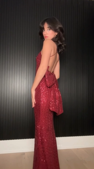 Elegant Burgundy Sequins Mermaid Evening Dress,Backless Long Prom Dress With Bow Y8510