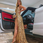 Glamorous Gold Sheath Sleeveless Evening Dress,Glam Dress Y6019