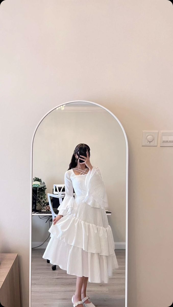 Unique White A-line Hem Ruffles Prom Dress,White Party Dress Y5546