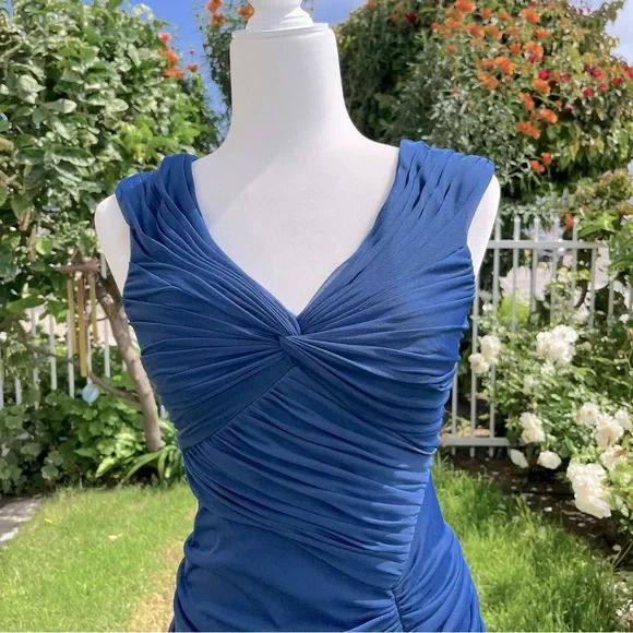 Vintage Mermaid Navy Blue Pleated Floor Length Party Dress Prom Dress Y8760