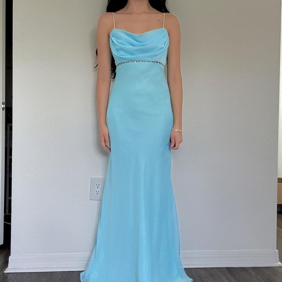 Classy Spaghetti Straps Beaded Satin Chiffon Mermaid Party Dress Long Prom Gowns SP444