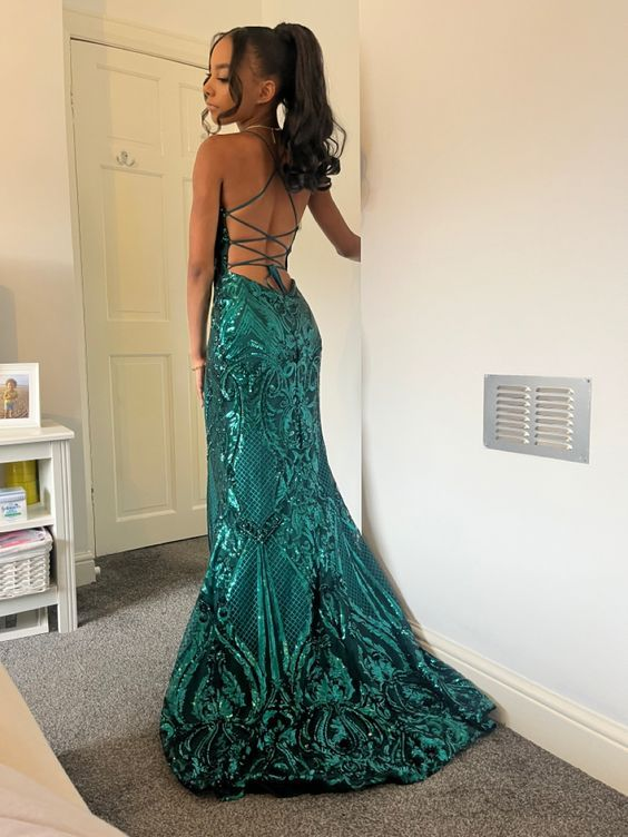 Dark Green V Neck Glitter Mermaid Long Prom Dress Y5976 Simplepromdress Dark Green V Neck Glitter Mermaid Long Prom Dress Y5976 Simplepromdress