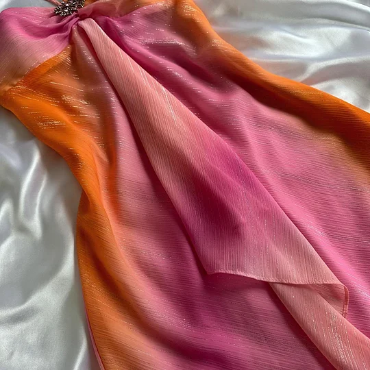 Pretty Colorful Ombre Chiffon Halter Long Party Gown Formal Evening Dress Y9768