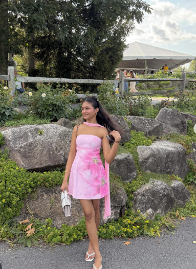 Pretty Pink Spaghetti Straps Satin Printed Floral Short 18th Birthday Outfits Homecoming Dress With Ribbon SP50