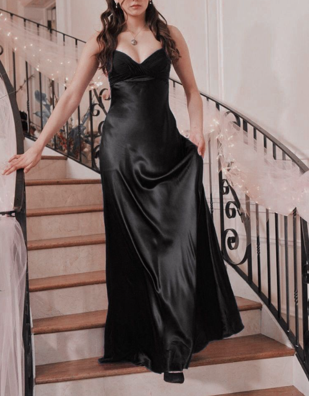 Elegant Black V Neck Satin Mermaid Long Wedding Guest Dress Party Dress SP1369