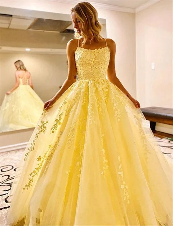 Tulle prom dresses yellow ball gown S7003