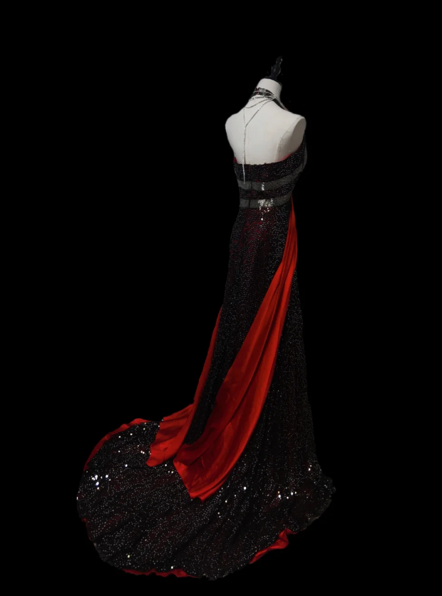 Unique V Neck Halter Red Satin Sequin Mermaid Long Evening Dress Formal Birthday Outfits SP611