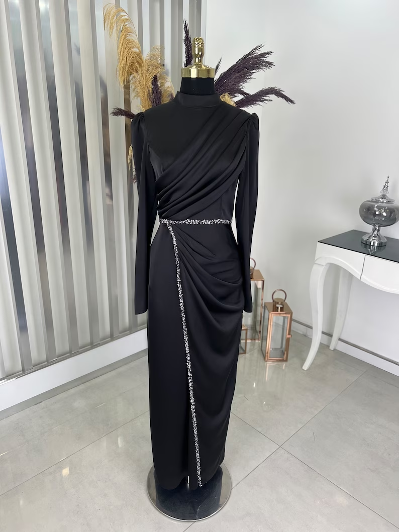 Elegant Sheath Long Sleeves Prom Dress,Muslim Dress Y6902
