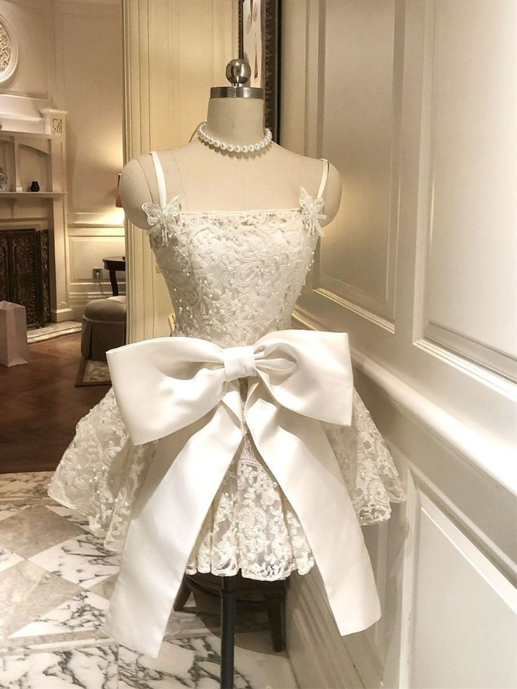 Cute Ivory Lace Mini Homecoming Dress Birthday Dress With Bow Y8796