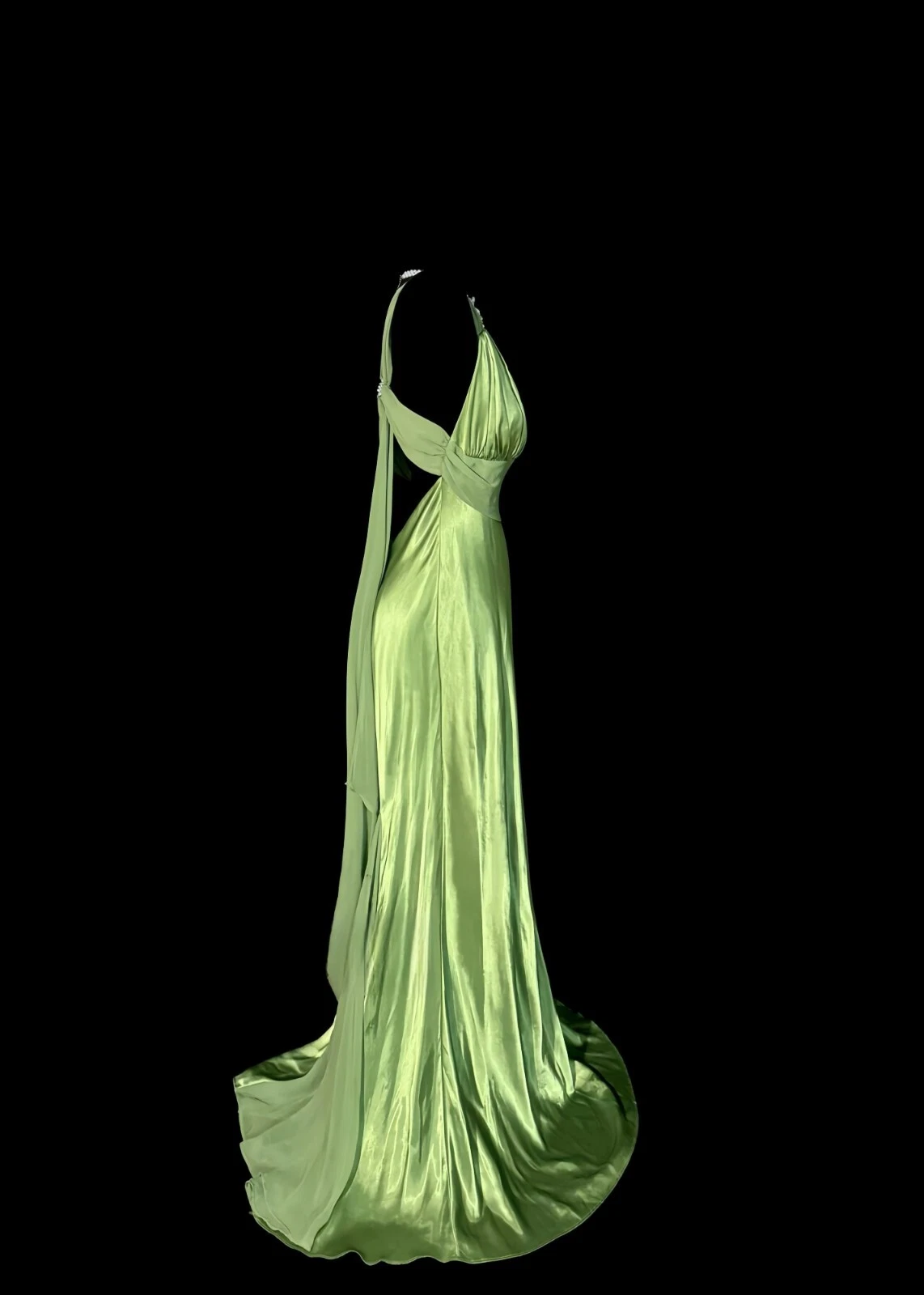 Gorgeous Temperament Green Prom Dress Satin V-Neck Backless Pleated Evening Dress Y8767