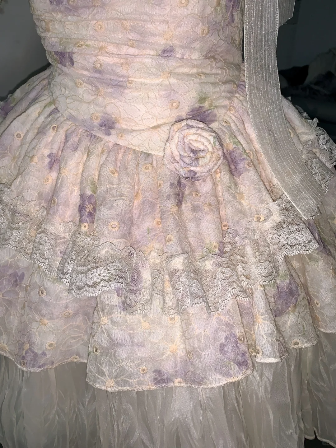 Cute Spaghetti Straps Lilac Print Floral Layered A Line Birthday Outfits Formal Homecoming Dress Y9182