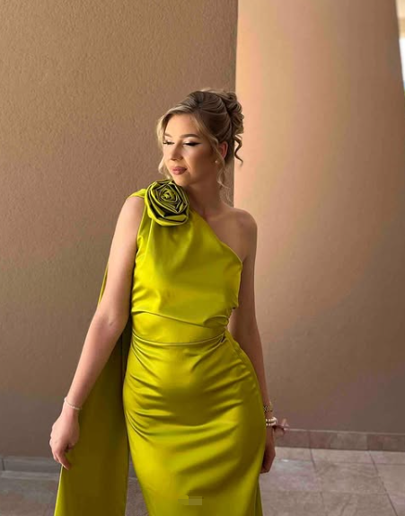 Sexy Sheath Long Party Prom Dress Olive Green One Shoulder Prom Evening Dress Y8009