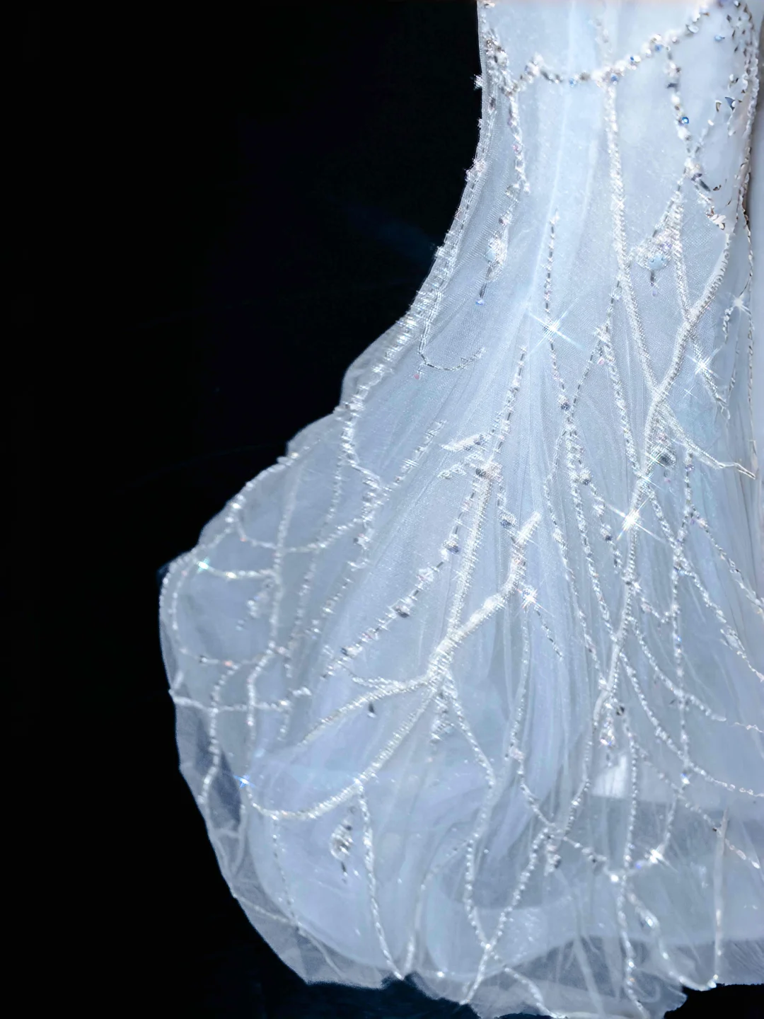 Dream Blue Tulle Beaded Chain V Neck Long Mermaid Prom Dress Evening Dress Y8665