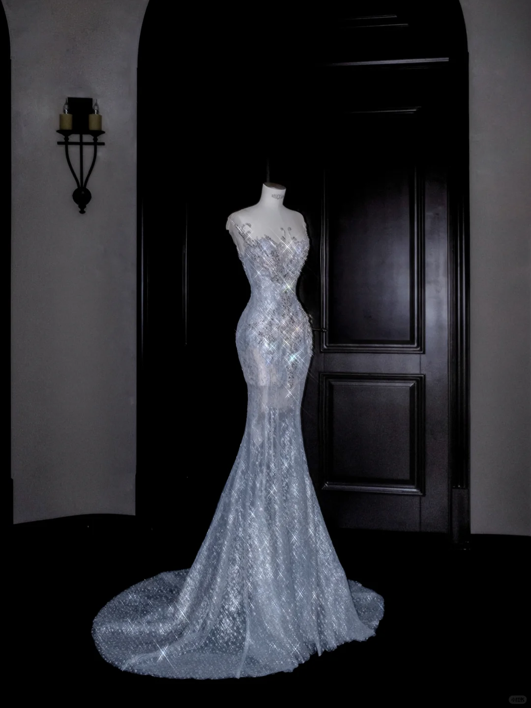 Beautiful Mermaid Sequin Beaded Evening Dress,Blue Tulle Prom Dress Y8690