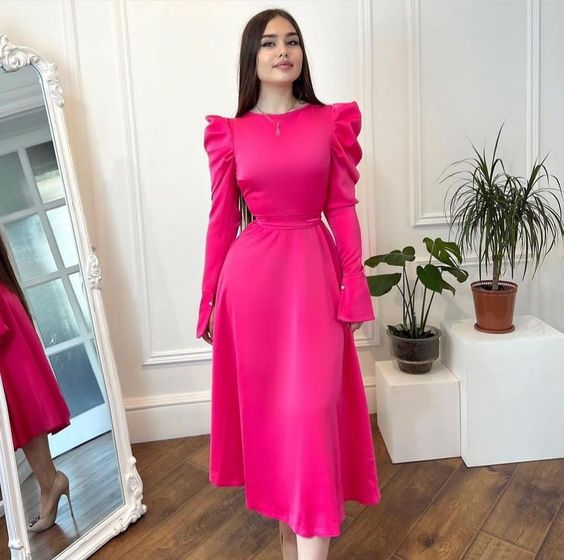 Modest Hot Pink Long Sleeves Prom Dress Fashion Party Dress Y5591 Simplepromdress Modest Hot Pink Long Sleeves Prom Dress Fashion Party Dress Y5591 Simplepromdress