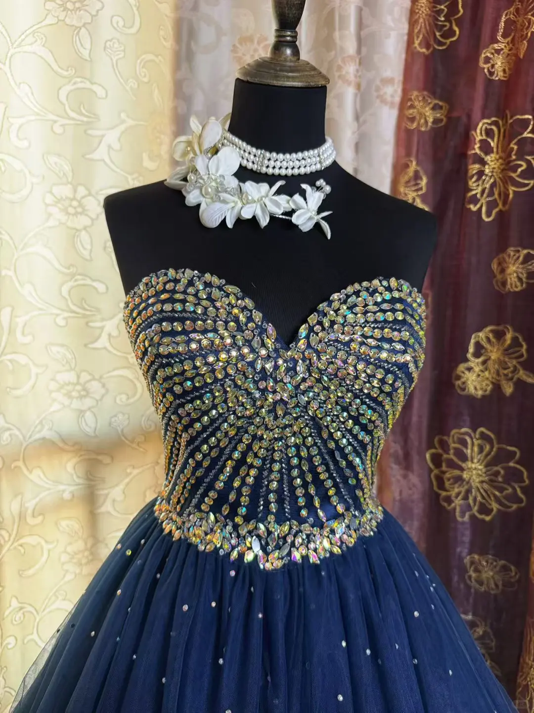Vintage Navy Blue Tulle Beaded A Line Short Homecoming Dress Sexy Cocktail Dress Y9494