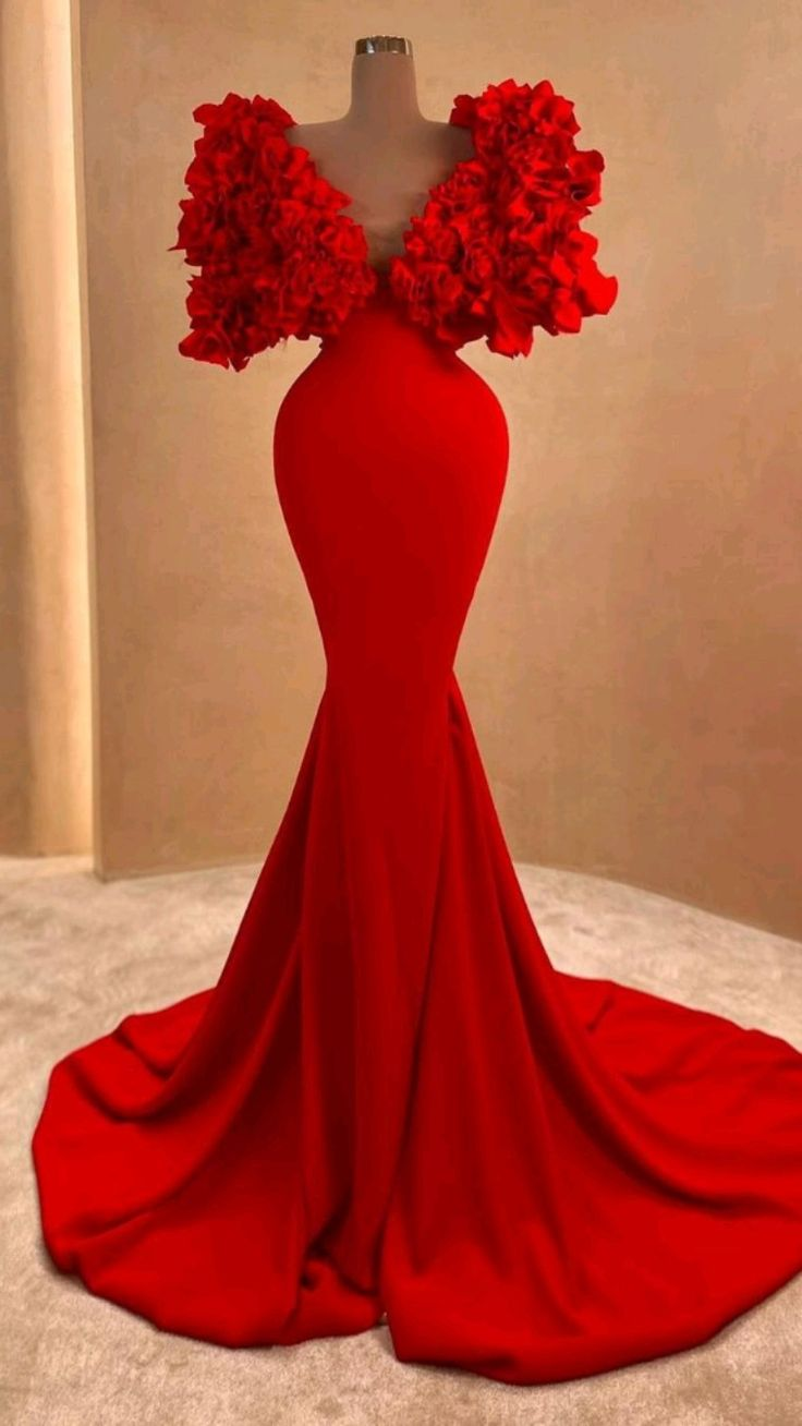 Women Red Long Evening Dress Mermaid Formal Dress Ruffles Cloud Should Simplepromdress Women Red Long Evening Dress Mermaid Formal Dress Ruffles Cloud Should Simplepromdress